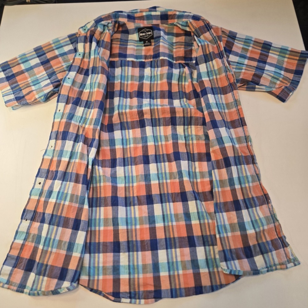 Plaid Collared Short Sleeve Mens Work Shirt Size Medium - Picture 3 of 7
